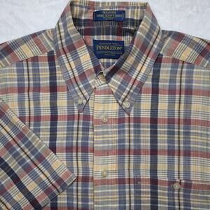 Pendleton Men's Oceanside Short Sleeve Plaid Shirt - Medium Yellow Blue